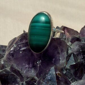 Oval Malachite Sterling Silver Ring